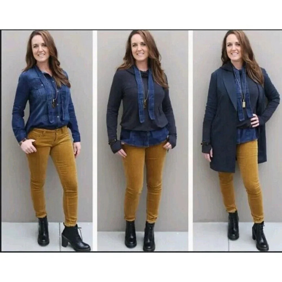 Cabi sz M Blue Waterfront Denim Button Up Shirt Bow Tie Collar Jean Chambray Top - Picture 3 of 16